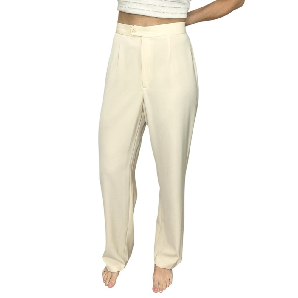 Vintage minimalist cream straight leg high rise tailored trousers